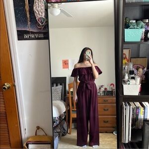 Off-Shoulder Burgundy Jumpsuit